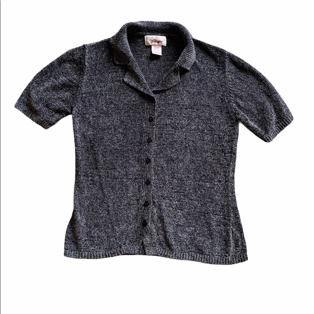 Worthington Vintage Gray Short Sleeve Sweater Women’s Small Collared Buttoned